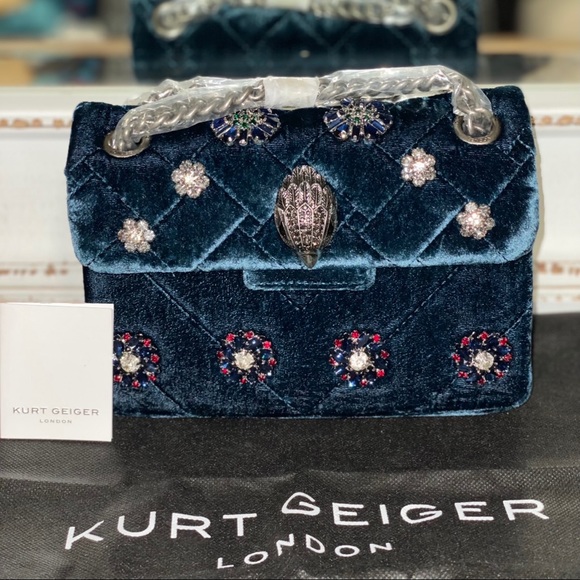 Kurt Geiger London Mini Kensington Embellished Velvet Crossbody Bag - Picture 4 of 8
